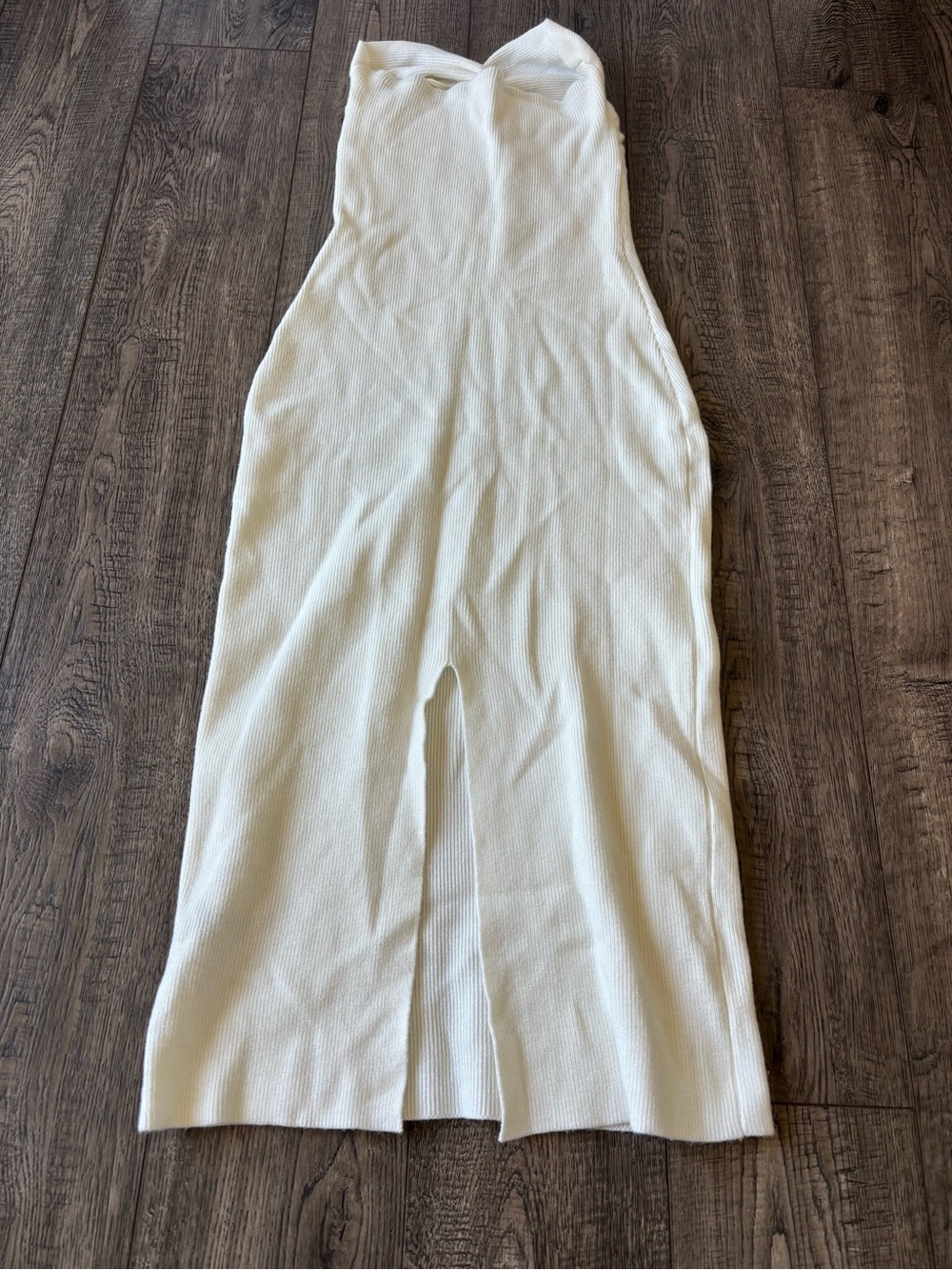 White Strapless knit Twist-Front Midi Dress - Picture 4 of 6